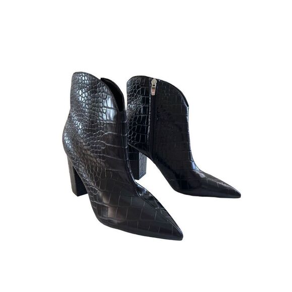 Nine West Womens Black Snakeskin Ankle Pointed Toe Chunky Heeled Boots Size 9.5 - Picture 3 of 7